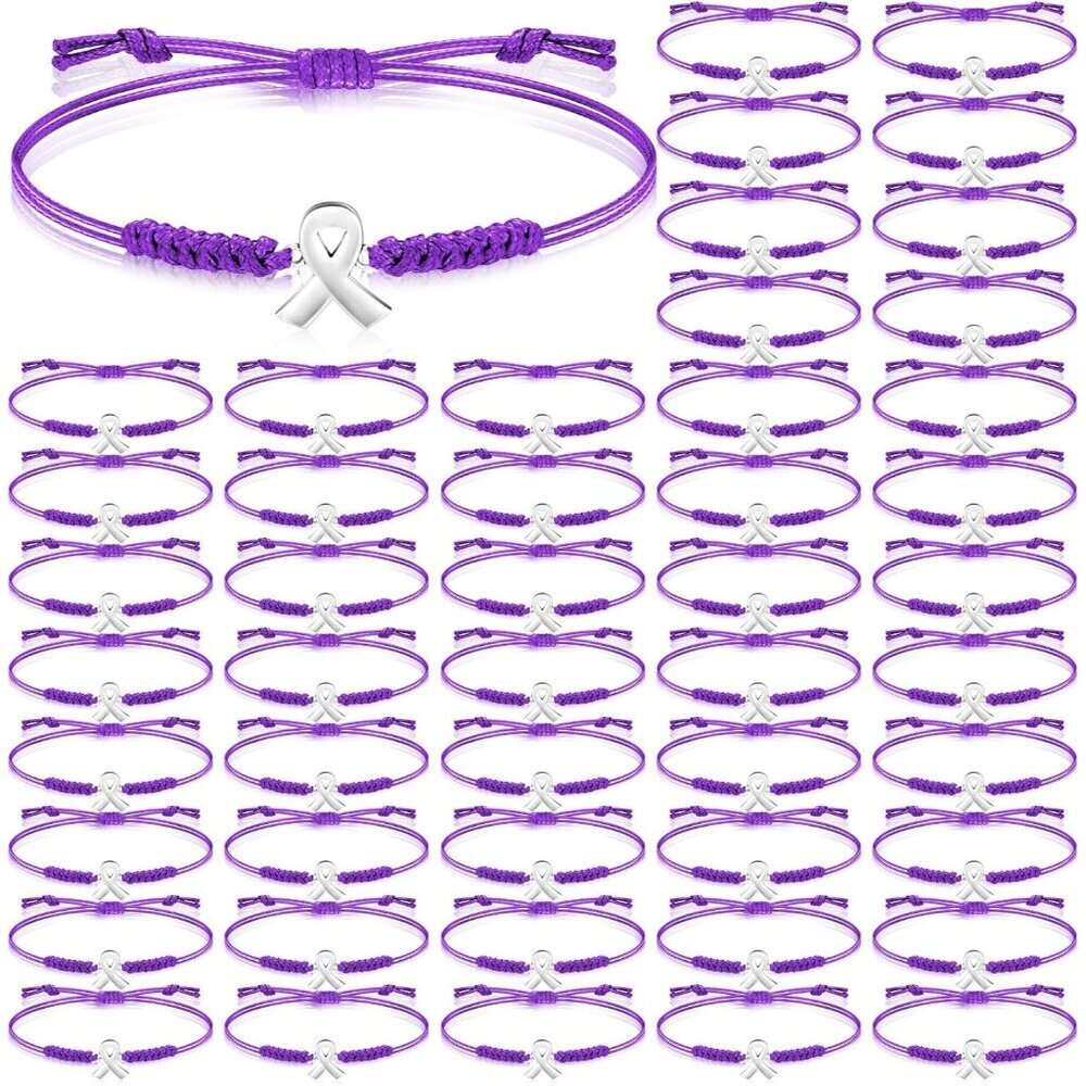 Purple Cancer Awareness Bracelets Adjustable Cord Gift for Women Survivors